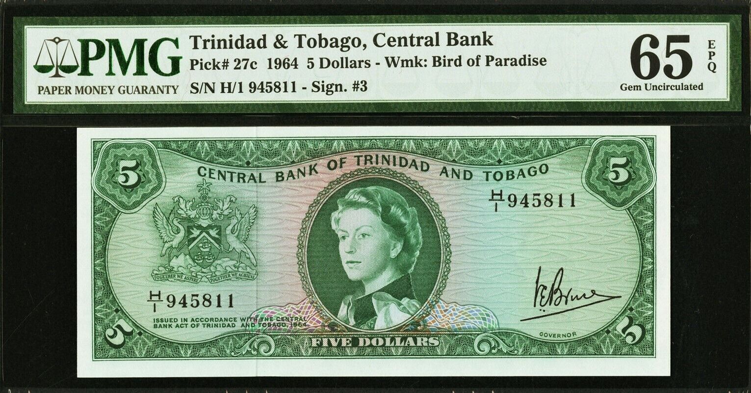 Dollars Trinidad And Tobago Qeii Pick C Gem Unc Pmg Epq