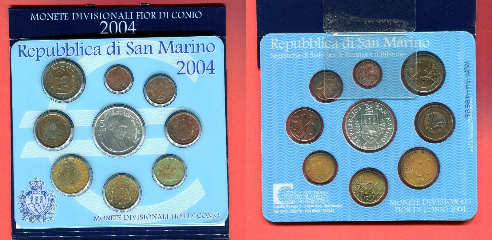 San Marino KMS 8 88 Euro mit 5 Euro Silbermünze 2004 Kursmünzensatz 1