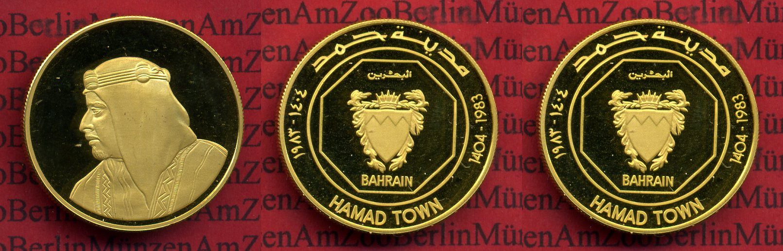 Bahrain Bahrain 50 Dinar 1983 Gold Hamad Town Rare ! Isa Bin Salman Goldmünze 50 Dinar Hamad Town 1983 proof handling marks 