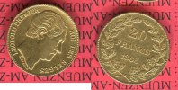 Belgien Belgium 20 Francs Franken Gold Leopold I. Belgien Belgium 20 Francs 1865 Gold Leopold I. französ. Inschrift