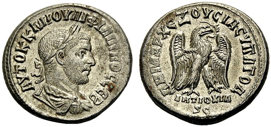 GRIECHISCHE MÜNZEN UNTER RÖMISCHER HERRSCHAFT ANTIOCHIA AM ORONTES, SYRIEN: PHILIPPUS I. ARABS Tetradrachmon, Billon 244-249 Vorzüglich 