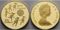 Kanada 100 Dollar,<br> 15,55g fein,<br> 27mm Ø UN Intern. Jahr des Kindes 1979, 1/2 Unze Gold im org. Etui & Zerti. & Schuber