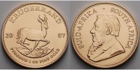 Süd Afrika 1 oz<br>31,1g<br>fein<br>32,69 mm Ø Krügerrand 1 oz. - Springbock, 2007 <b>seltener Jahrgang</b>