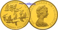 Kanada 100 Dollar,<br> 15,55g fein,<br> 27mm Ø Zwölf Kanadagänse, 1/2 Unze im originalem Etui & Zertifikat - Archivbild -