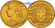 Schweiz 20 Franken<br>5,81g<br>fein<br>21 mm Ø Helvetia, Gold, Archivbild