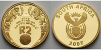 Süd-Afrika 1/4 oz.<br>7,78g<br>fein,<br>2 Rand<br>22 mm Ø Fußball Weltmeisterschaft 2010 in Südafrika, inkl. Kapsel & Zertifikat & Etui