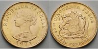 Chile 50 Pesos,5 Condores,<br>9,15g fein,<br>18,5 mm Ø Chile Republik, Landesname in breiten Buchstaben mit Serifen, seltener Jahrgang