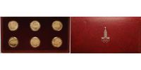 Russland 6x100 Rubel<br>6x15,55g<br>fein Olympia-Münzset kompl. 6 x 100 Rubel Gold im original Etui inkl. Münzpaß von MDM