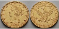 USA 10 $,<br>15,05g fein Liberty,ohne Münzzeichen Philadelphia 1881 Gold -Archivbild-
