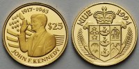 Niue 25 Dollars<br>1,24g fein<br>13,92 mm Ø Amtseid John F. Kennedy, -Archivbild-