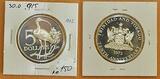 1972 TRINIDAD & TOBAGO – SILVER 5$ PROOF COIN YEAR KM#15 10th INDEPENDENCE BIRD