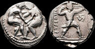 Greek Stater ASPENDOS (Pamphylia) AR Stater. EF-. Circa 415-400 BC. Wrestlers and slinger. -