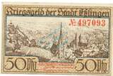 Kleingeld 1914-1922 50 Pf. Esslingen , Notgeld 50 Pfennig Schein unc-kfr. Ti.1805.05.05 , Württemberg 1917 1 to 1-