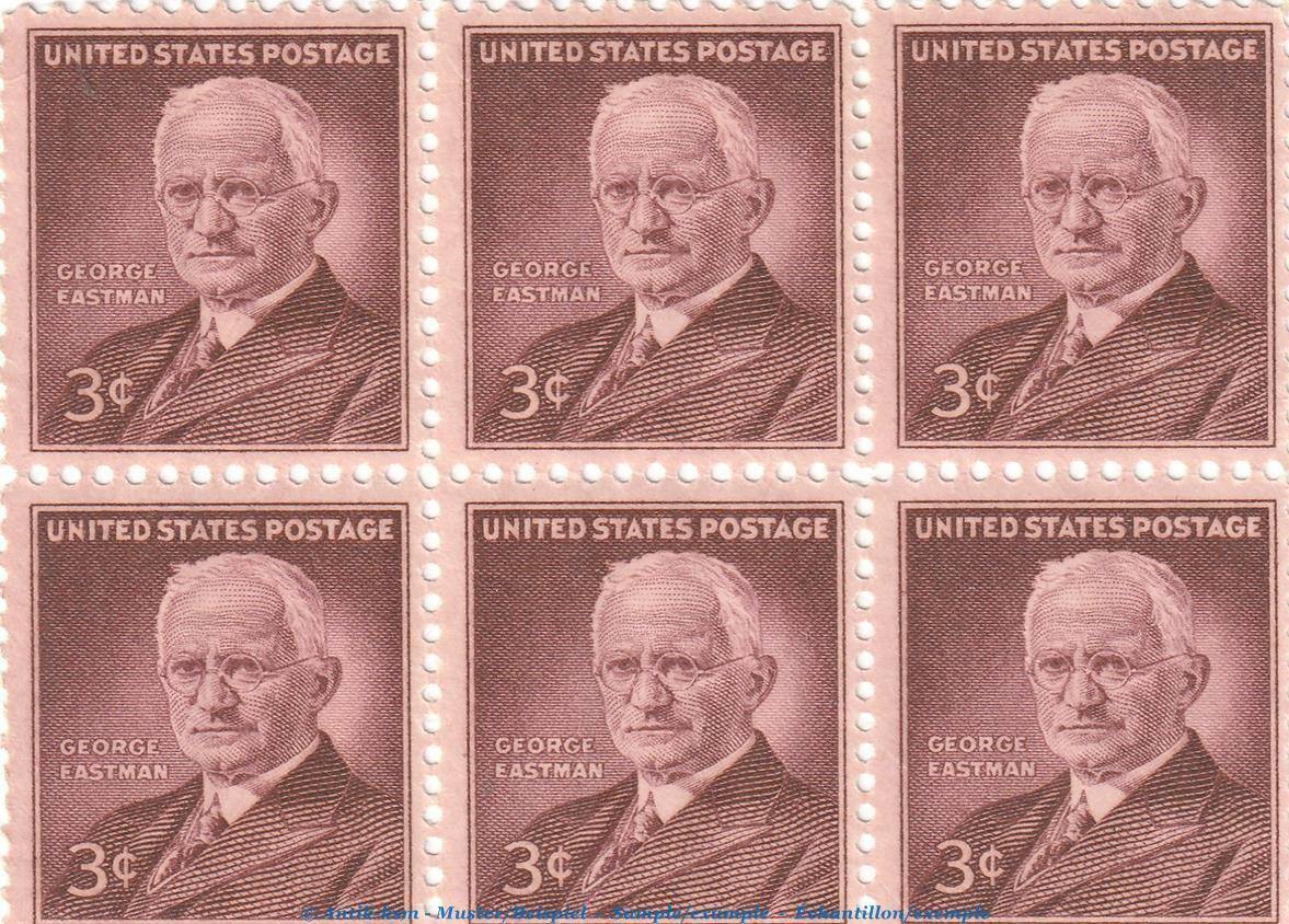 6 er Block 6 x 3 Cent Briefmarken USA 6er Block 6 x 3 Cent 1954 George Eastman Scott 1062 UNC unc 1 bis 1