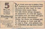 Seriennotgeld Deutschland Notgeld Rietberg 5 Mark Notgeld Stadt Rietberg 1123.1 , 5 Mark Schein in kfr. von 1921 , Westfalen -