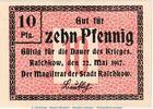 Notgeld 10 Pf. Raschkow Notgeld , 10 Pfennig Schein in kfr. Tieste 5895.05.05 von 1917 , Posen -