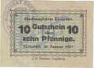 Kleingeld 1914-1922 DE 10 Pf. Eichstätt , Notgeld 10 Pfennig Schein in kfr. Tieste 1605.05.06 , Bayern 1917 -