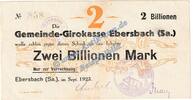 Inflation 1923 DE 2 Billionen Mk. Ebersbach , Banknote 2 Billionen Mark Schein in L-gbr. Keller 1213.m , Sachsen -