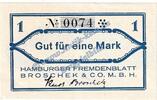 Notgeld De 1 Mk. o.D. Hamburg , Fremdenblatt Broschek Notgeld 1 Mark in ... 247.08 £  +  21.67 £ shipping
