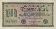 Weimarer Republik - Inflation 1000 Mk. -KN 5 St- Banknote , 1.000 Mark Schein --Kn 5-stel-- in gbr. DEU-86.c, Ros.75, P.76, 1922 -