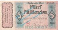 Inflation DE 5 Mia. Mk. Siegburg , Notgeld 5 Milliarden Mark Schein in gbr. Keller 4777.g Rheinland 1923 -