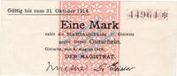 Kleingeld 1914-1922 1 Mk. Gleiwitz , Notgeld 1 Mark Schein in gbr. Diessner 122 , Oberschlesien von 1914 -
