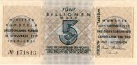 Inflation 1923 DE 5 Billionen Münster , Banknote 5 Billionen Mark Schein in unc-kfr Keller 5562.u , Westfalen -