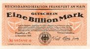 Inflation DE 1 Billion Mk. Frankfurt , Banknote 1 Billion Mark Schein in unc-kfr Keller 1555.h Hessen 1923 -