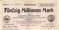 Inflation 1923 DE 50 Mio. Mk. Limburg , Banknote 50 Million Mark Schein gbr. Keller 3278.e , Hessen 1923 -