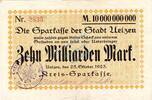 Inflation 1923 DE 10 Mia. Mk. Uelzen , Banknote 10 Milliarden Mark Schein gbr. Keller 5259 , NDS 1923 -