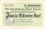 Inflation 1923 DE 50 Mia. Mk. Uelzen , Banknote 50 Milliarden Mark Schein L-gbr. Keller 5259 , NDS 1923 -