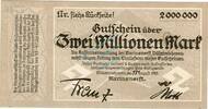 Inflation 1923 DE 2 Mio. Mk. Wilhelmshaven , Banknote 2 Millionen Mark Schein unc-kfr. Keller 5629.a NDS 1923 -