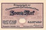 Großnotgeld 1918 DE 20 Mk. Heidenheim , Banknote 20 Mark Schein unc-kfr. Geiger 227.02.a , Würrtemberg 1918 -