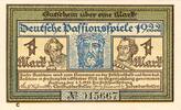 Serienscheine DE 1 Mk. -C- Freiburg , Notgeld 1 Mark --Passionsspiele C-- unc-kfr. M-G 381.1 Baden 1922 -