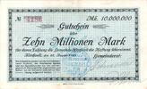 Inflation 1923 DE 10 Mio. Mk. Kirchzell , Banknote 10 Millionen Mark Schein L-gbr. Keller 2657 , Bayern 1923 -