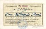 Inflation 1923 DE 1 Mia. Mk. Kirchzell , Banknote 1 Milliarde Mark Schein F-kfr. Keller 2657.f , Bayern 1923 -