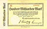 Inflation 1923 DE 100 Mia. Mk. Cassel , Banknote 100 Milliarden Mark Schein gbr. Keller 731.k , Hessen 1923 Inf -