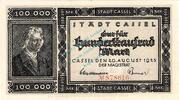 Inflation 1923 DE 100.000 Mk. Cassel , Banknote 100.000 Mark Schein unc-kfr. Keller 718 , Hessen 1923 Inflatio -
