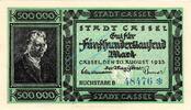 Inflation 1923 DE 500.000 Mk. Cassel , Banknote 500.000 Mark Schein unc-kfr. Keller 718 , Hessen 1923 Inflatio -
