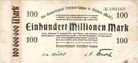 Inflation 1923 DE 100 Mio. Mk. Datteln , Banknote 100 Millionen Mark Schein gbr. Keller 961 , Westfalen 1923 -