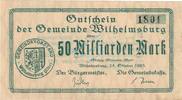 Inflation 1923 DE 50 Mia. Mk. Wilhelmsburg , Banknote 50 Milliarden Mark Schein unc-kfr. Keller 5626.b NDS/HH -