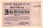 Inflation 1923 DE 10 Mia. Mk. Hamburg , Banknote 10 Milliarden Mark Schein F-kfr. Keller 2120.e , Hamburg 1923 -