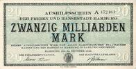 Inflation 1923 DE 20 Mia. Mk. Hamburg , Banknote 20 Milliarden Mark Schein unc-kfr. Keller 2109.u Hamburg 1923 -