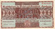 Inflation 1922/23 DE 1.000 Mk. Hamburg , Banknote 1.000 Mark Schein F-kfr. Müller 1975.9.b , Hamburg 1923 Infla -