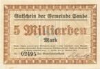 Inflation 1923 DE 5 Mia. Mk. 1923 Sande , Banknote 5 Milliarden Mark Sch... 28.61 £  +  13.00 £ shipping