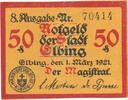 Kleingeld 1914-1922 50 Pf. 1921 Elbing , Notgeld 50 Pfennig Schein unc-k... 2.95 £  +  7.79 £ shipping
