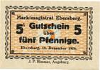 Kleingeld 1914-1922 5 Pf. 1916 Ebersberg , Notgeld 5 Pfennig Schein unc-... 2.95 £  +  7.79 £ shipping
