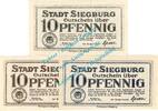 Notgeld DE 3 Scheine kpl. Siegburg , Notgeld Set mit 3 Scheinen in kfr. M-G 1225.1 , Westfalen von 1921 -