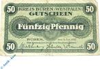 Notgeld Notgeld Büren , 50 Pfennig Schein mit Wz , Tieste 1010.05.01 , von 1917 , Westfalen Verkehrsausgabe -