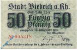 Notgeld Notgeld Biebrich , 50 Pfennig Schein , Tieste 0605.05.01 , von 1918 , Hessen Verkehrsausgabe -